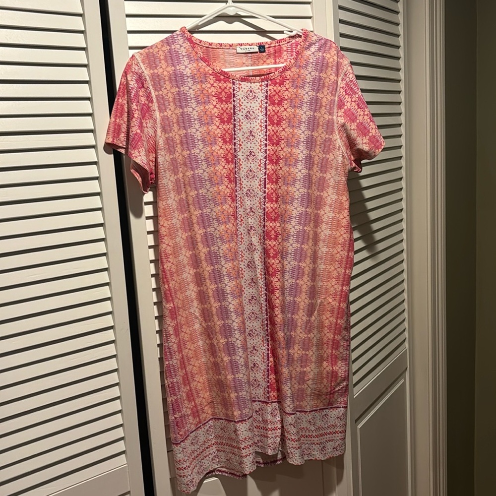 Cabana Life Pink and white pattern shift dress